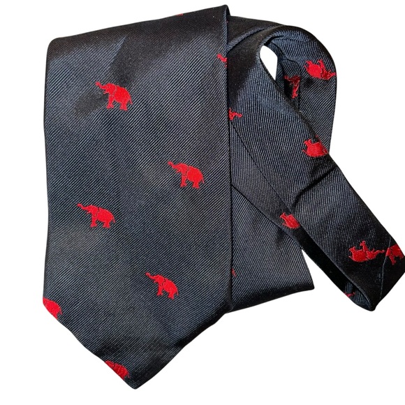 N peal Elegant Tie with Red Elephant Motif silk men’s tie - Picture 1 of 3